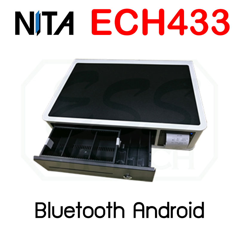ลิ้นชักเก็บเงินไร้สาย Bluetooth และเครื่องพิมพ์ใบเสร็จในตัว NITA ECH-433 6 ช่องธนบัตร 3 ช่องเหรียญ ต่อมือถือ ต่อแอนดรอย์ Android